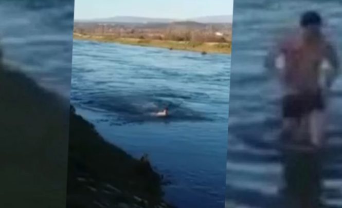 I ovo je BiH: Hrabro zaplivao u lednoj rijeci dok su ga bodrili prijatelji